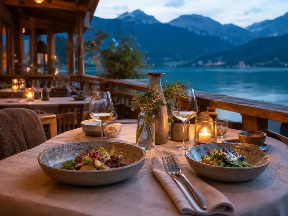 Seasonal dinner overlooking Lake Eira