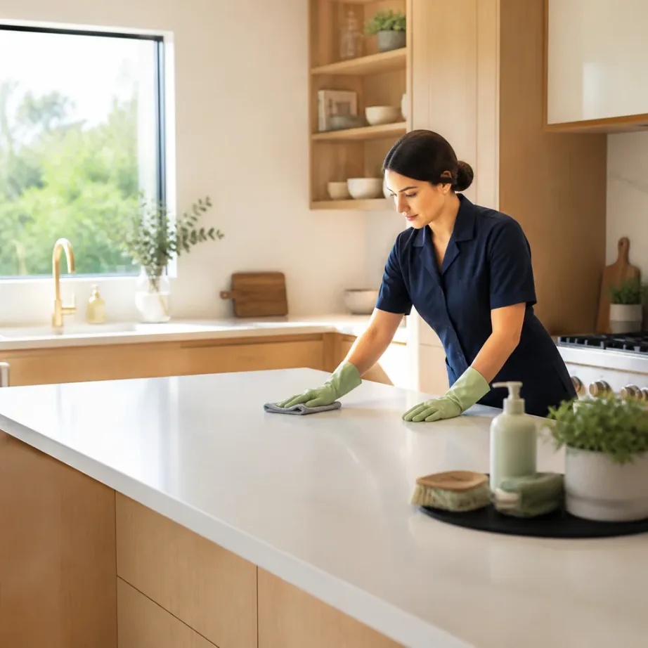 Professional cleaner caring for a modern kitchen